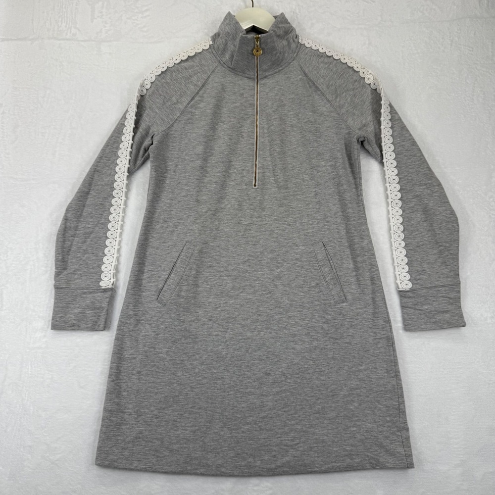Lilly Pulitzer Gray Lace Trim Quarter Zip Sweatshirt Skipper Dress Size S
